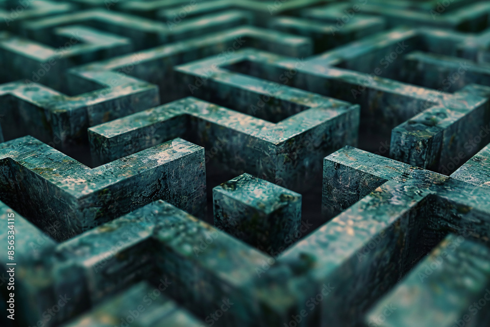 A close-up view of a concrete maze with raised walls and a weathered texture in dark tones A close-up view of a concrete maze with raised walls and a weathered texture in dark tones