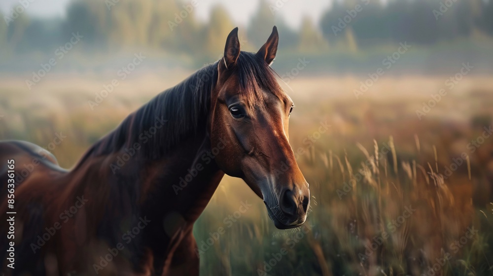Fototapeta premium Close-up view of a bay horse showing its distinctive coat color.