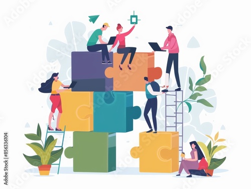 Teamwork at its finest: Collaborative group of professionals assisting each othertasks.