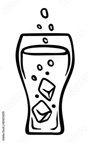 Hand drawn glass of lemonade doodle icon in isolated on a white background. Hand drawn glass of cola black sketch. Decoration element. Vector illustration.