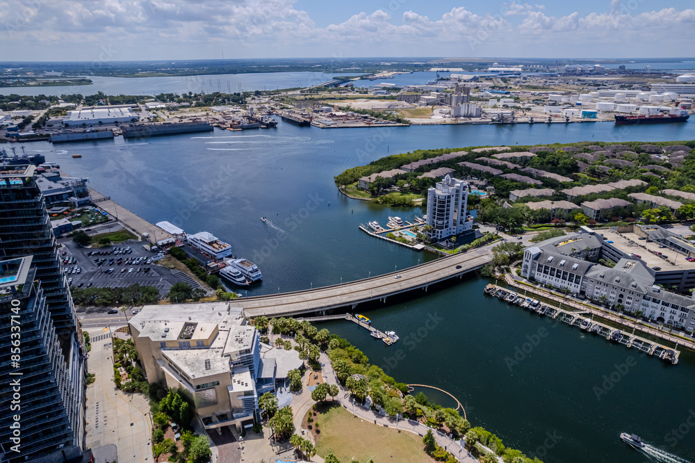 Beautiful aerial view of the Tampa bay City, it's Skyscrapers and Ybor city