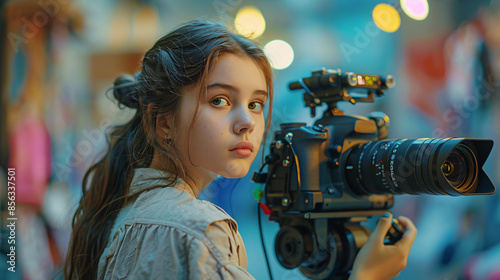 Girl with a production camera photo