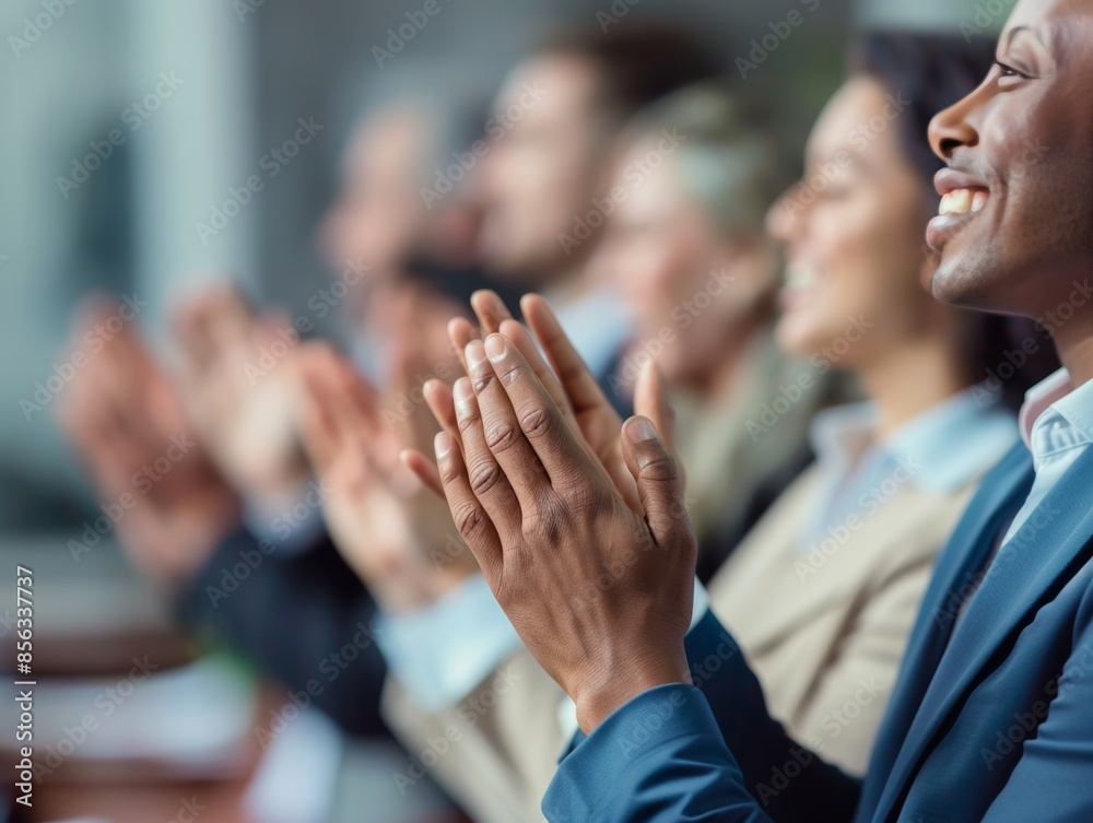 Employees Celebrating Success and Cheering Together at Corporate Conference. Employees Celebrating Success and Cheering Together at Corporate Conference.