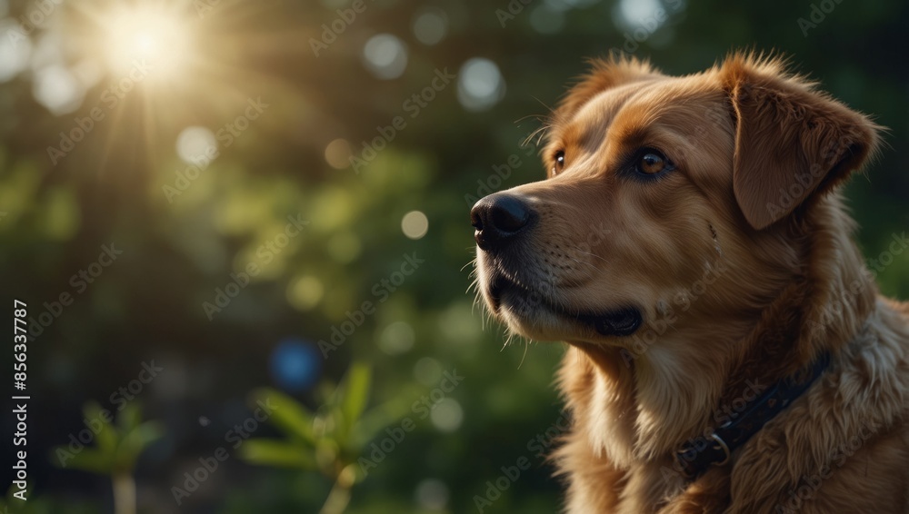 earth day, dog looking at the planet, ecology concept, advertising.