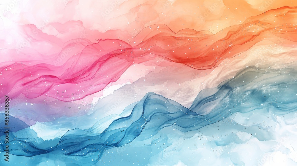 Fototapeta premium The image is a colorful abstract painting. It has a wave-like pattern and a bright, almost neon color scheme.
