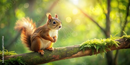 A cute squirrel sitting on a tree branch in a lush forest setting , squirrel, forest, wildlife, nature, tree, cute, furry