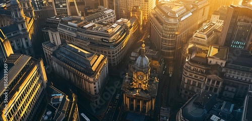 Rooftop view over London city at sunset, UK, London. The Garden at 120 Fenchurch Street, looking West with view of the financial district and St Paul's cathedral