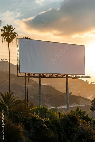 Blank billboard mockup with hollywood hills background