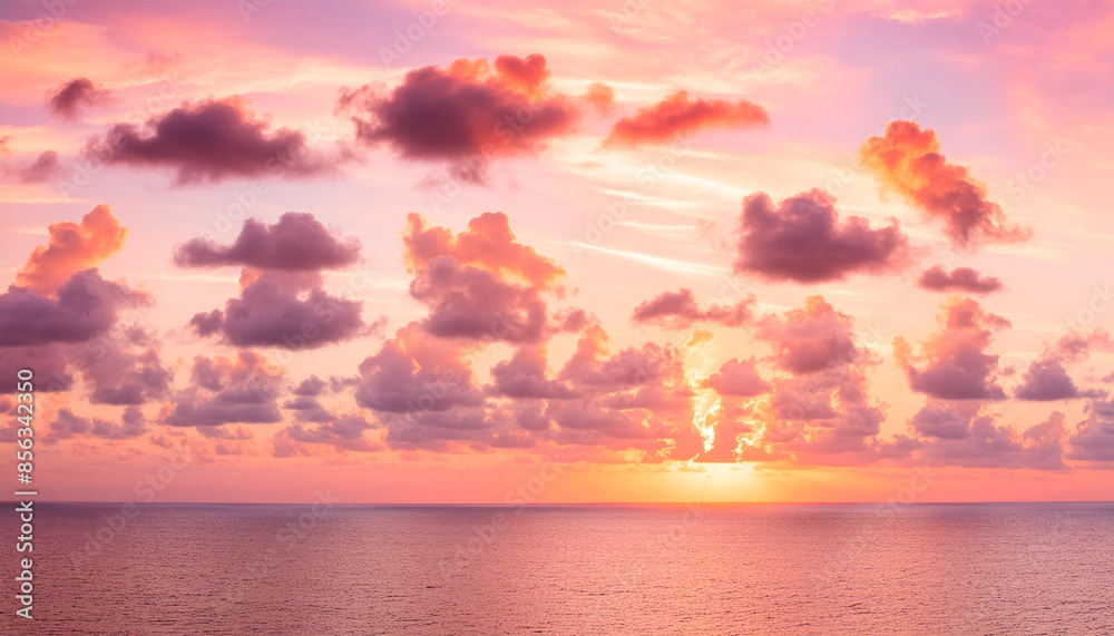 Naklejka premium Beautiful sunset over the sea. Colorful sky with clouds.