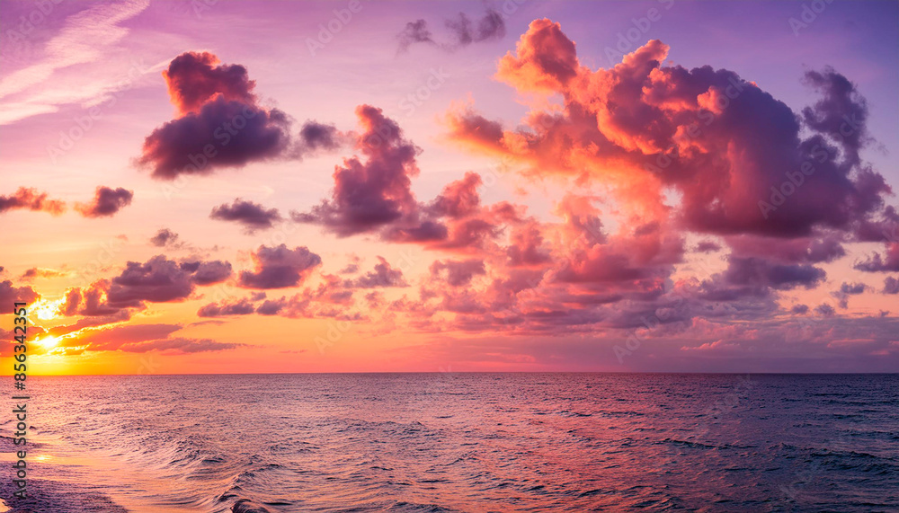 Obraz premium Beautiful sunset over the sea. Colorful sky with clouds.
