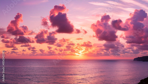 Beautiful sunset over the sea. Colorful sky with clouds.