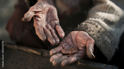 Wrinkled Hands with Coins © Stock Creator