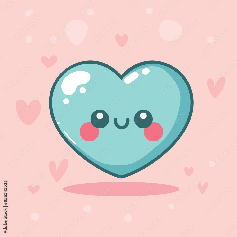 Charming kawaii heart in blue, set against a pastel pink backdrop. Vector illustration in a cute, minimalistic cartoon style with soft colors and clean lines. Charming kawaii heart in blue, set against a pastel pink backdrop. Vector illustration in a cute, minimalistic cartoon style with soft colors and clean lines.