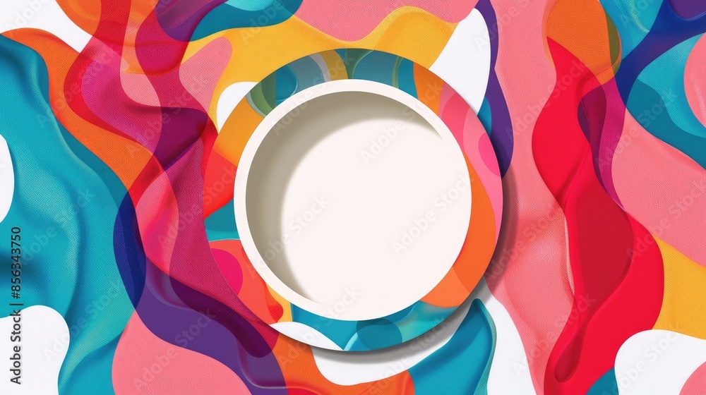 Obraz premium Colorful abstract pattern surrounding a white circular area for text or image placement
