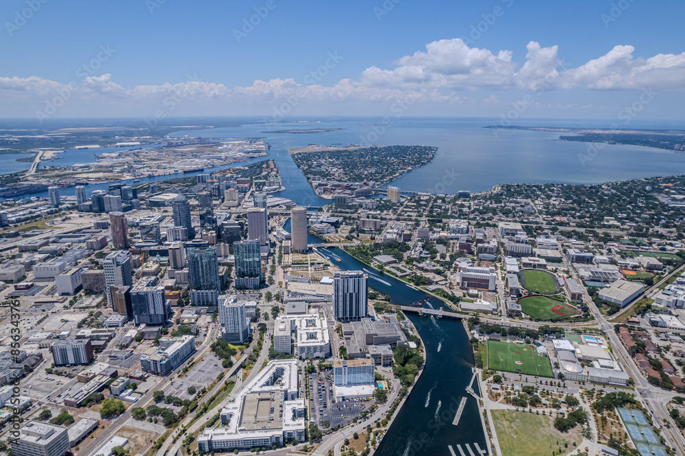 Fototapeta premium Beautiful aerial view of the Tampa bay City, it's Skyscrapers and Ybor city
