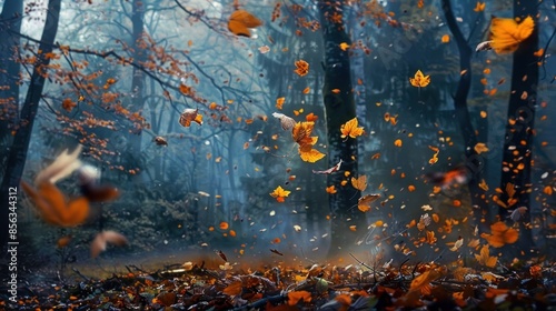 The whisper of wind through an autumn forest, leaves rustling and twirling in a dance for World Meteorological Day. photo