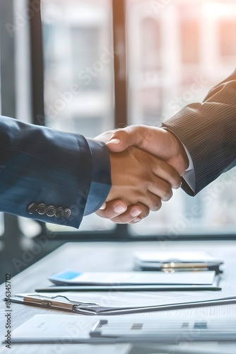 Successful Partnership Businessmen Shaking Hands After Closing a Deal in Office Setting