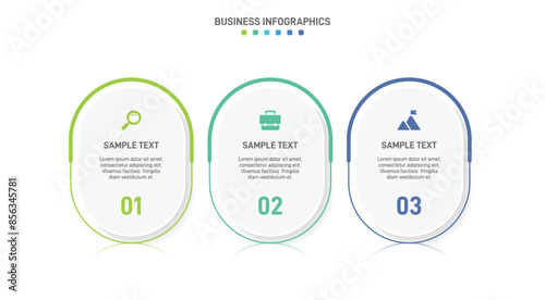 Horizontal progress bar featuring 3 arrow-shaped elements, symbolizing three six stages of business strategy and progression. Clean timeline infographic design template. Vector for presentation