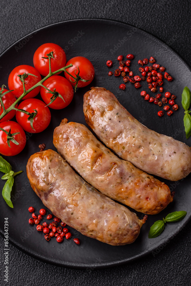 Baked chicken or pork sausages, salt, spices and herbs Baked chicken or pork sausages, salt, spices and herbs
