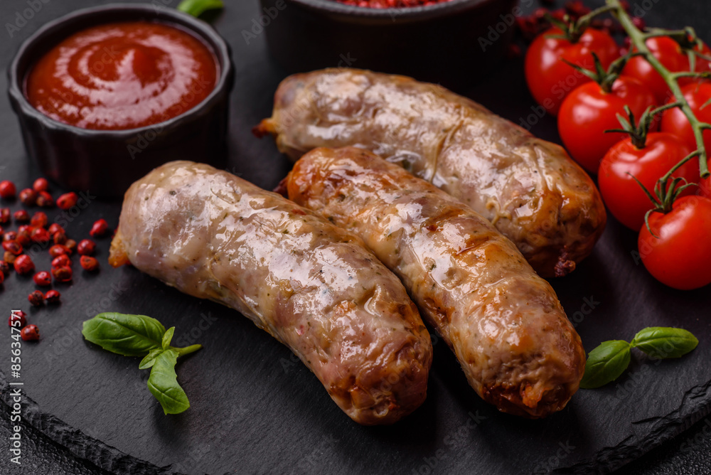 Baked chicken or pork sausages, salt, spices and herbs Baked chicken or pork sausages, salt, spices and herbs