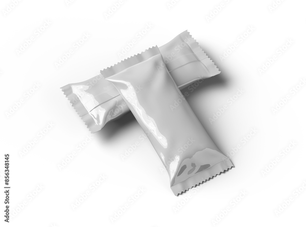 3D render for a glossy generic, sealed ice-cream packaging bag with crimped edges on a transparent background 3D render for a glossy generic, sealed ice-cream packaging bag with crimped edges on a transparent background