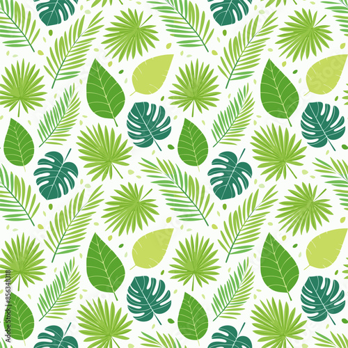 Green tropic plants and leaves pattern wallpaper, tropical kind of green leaves of palm trees and flowers background
