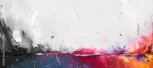 Abstract brush stroke art with splashes in black, white, red, blue, and orange. Modern and vibrant composition, suitable for artistic projects and backgrounds with copy space.