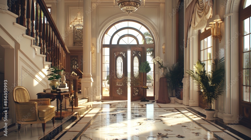 Elegant Luxury Home Entryway with Grand Doors and Opulent Interior Design Elements Elegant Luxury Home Entryway with Grand Doors and Opulent Interior Design Elements