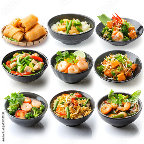 thai foods isolated on white background, detailed, png