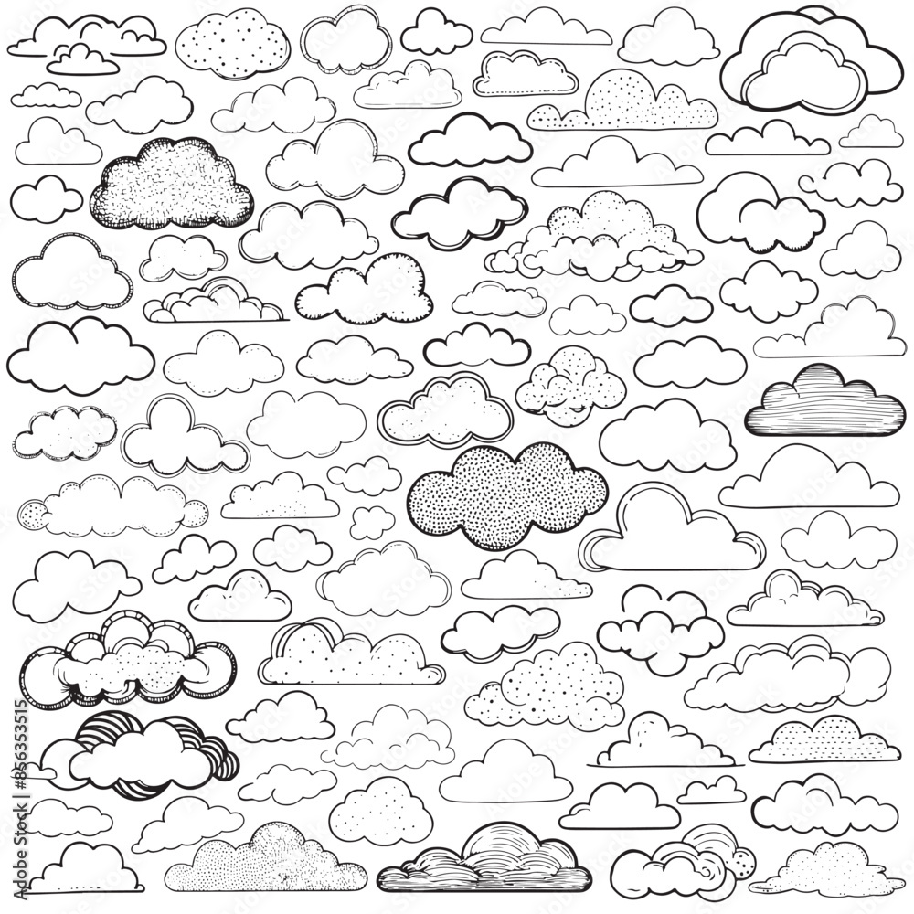 Set of 87 Individual Doodled Cloud Vectors with Transparent Backgrounds Set of 87 Individual Doodled Cloud Vectors with Transparent Backgrounds