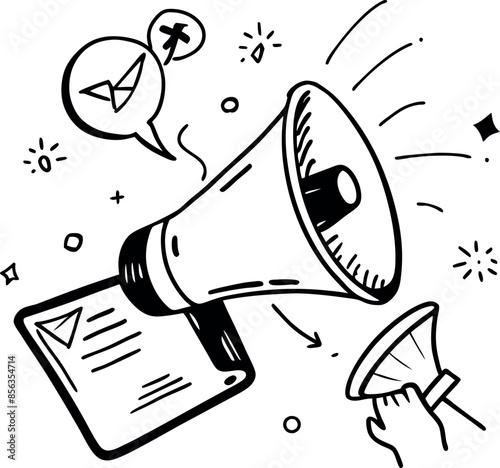 Hand with a megaphone or loudspeaker icon, Hand drawn cute cartoon illustration vector