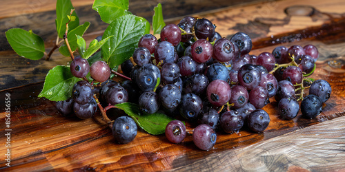 Saskatoon berries on the table photo