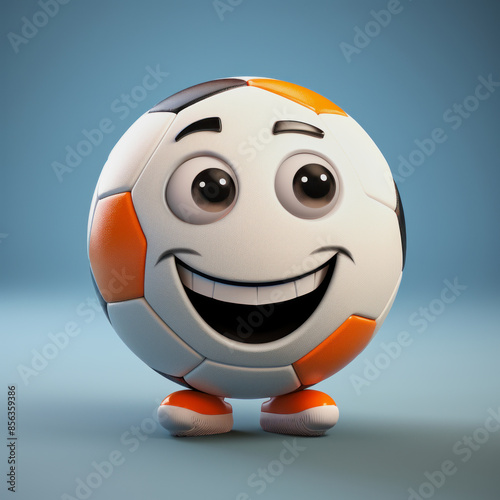 3d illustration of a soccerball character with a funny face photo