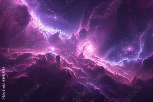 Purple Nebula With Stars And Glowing Clouds In Space