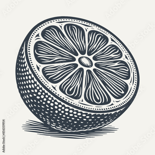 Citrus Fruit Cut in Half. Vintage woodcut engraving style vector illustration