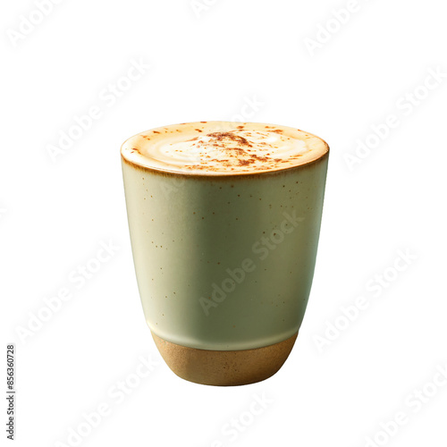 Coffee with sprinkle cinnamon on foam, PNG, isolated on transparent background.