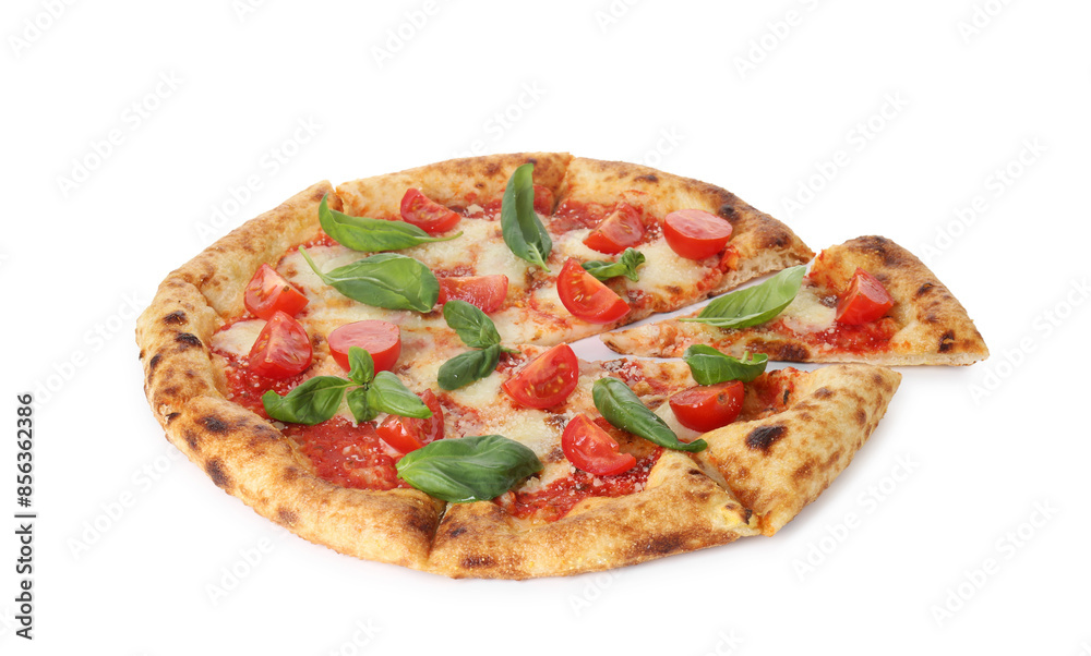One delicious Margherita pizza isolated on white One delicious Margherita pizza isolated on white