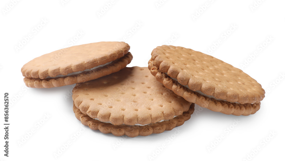Three tasty sandwich cookies isolated on white Three tasty sandwich cookies isolated on white