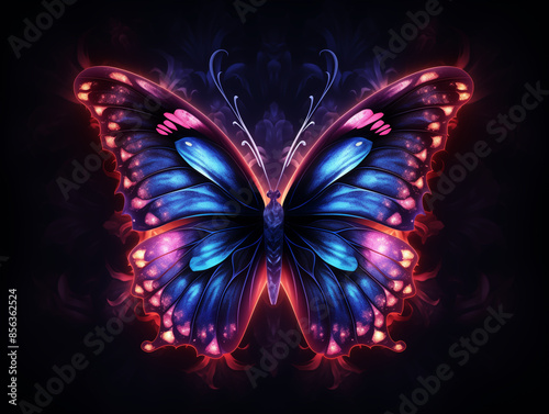 Glowing Multicolored Butterfly on Black Background © Tatiana