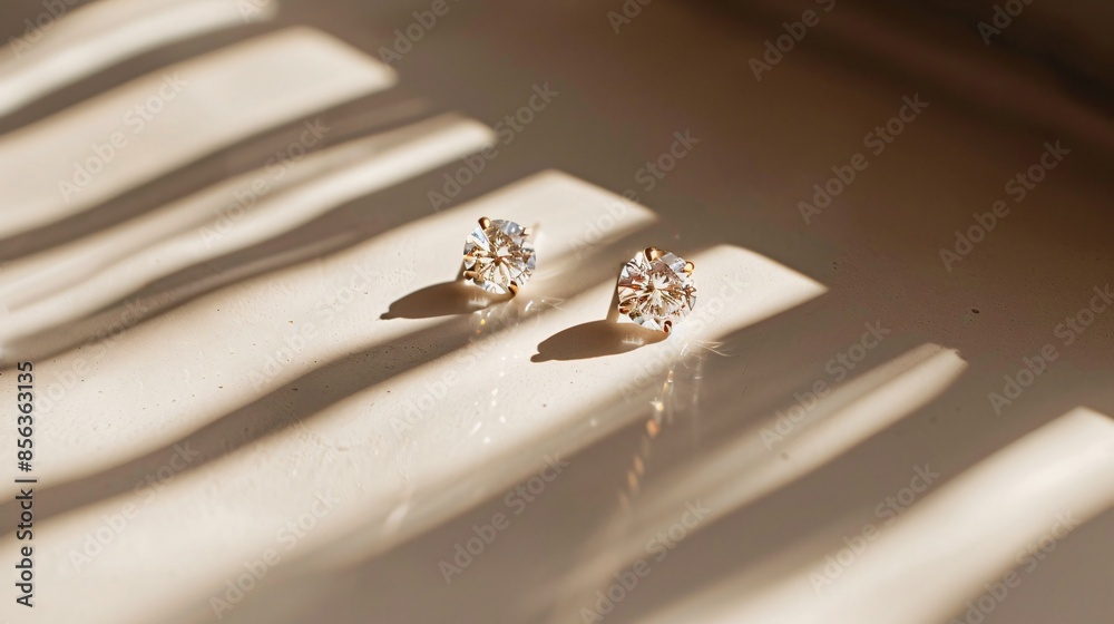 Obraz premium A pair of minimalist earrings displayed on a plain, white background