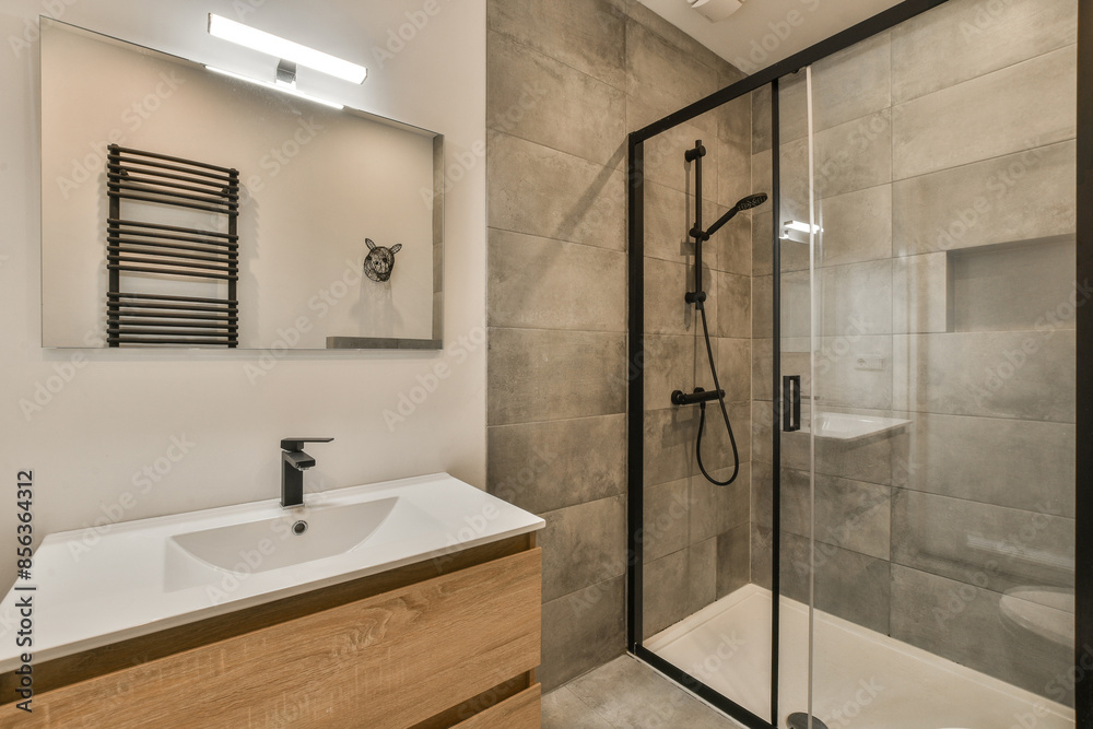Modern bathroom with neutral tones and clean lines Modern bathroom with neutral tones and clean lines