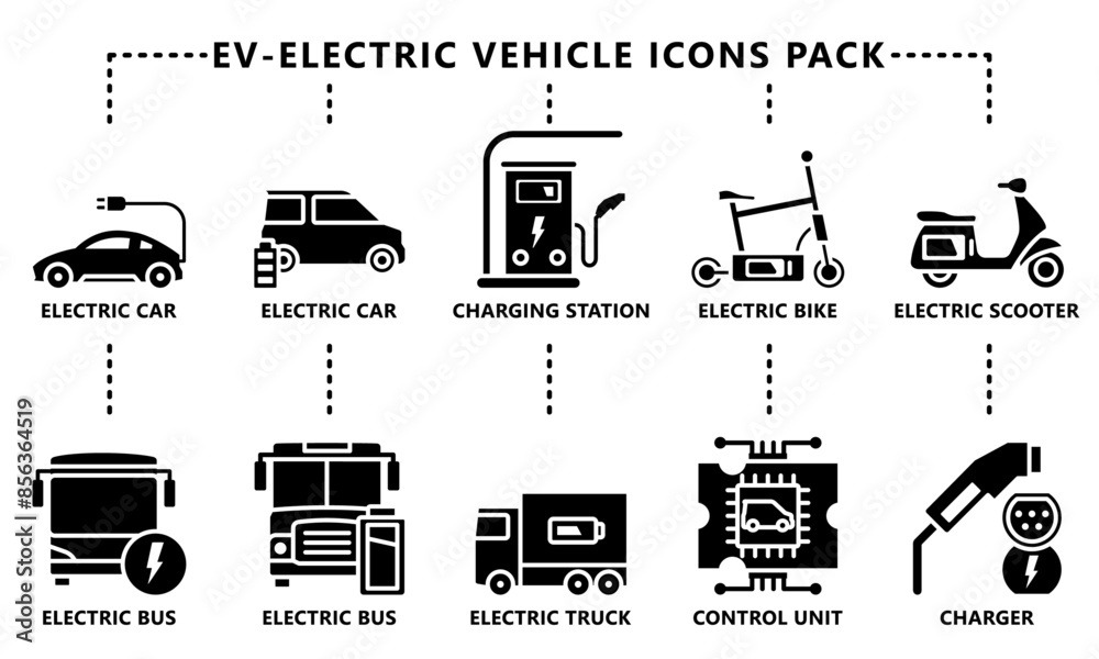 EV-Electric Vehicle glyph icons pack, related to EV, electric vehicle ...