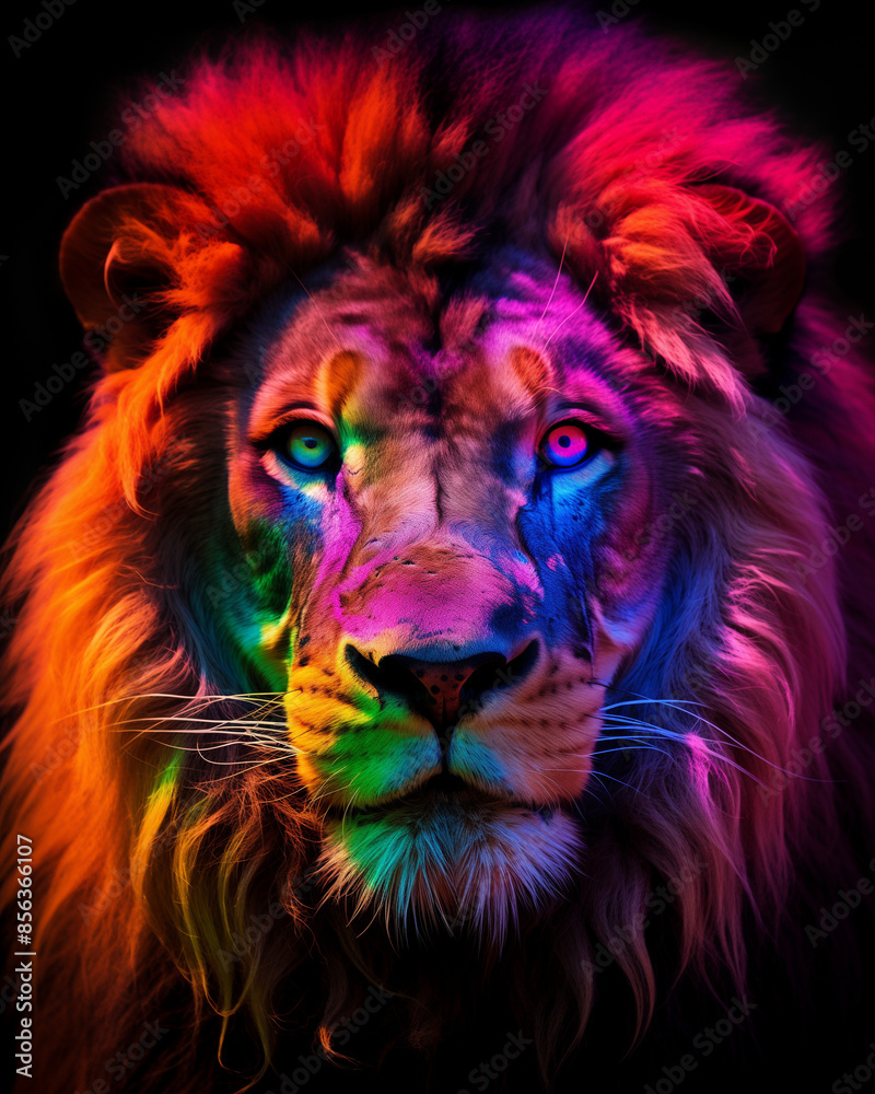 Neon Lion with Vibrant Mane
