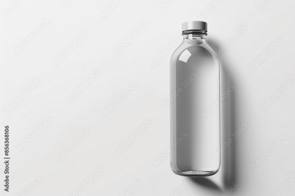 Elegant, clear glass water bottle isolated on a white background, perfect for branding presentations and ecofriendly product mockups Elegant, clear glass water bottle isolated on a white background, perfect for branding presentations and ecofriendly product mockups