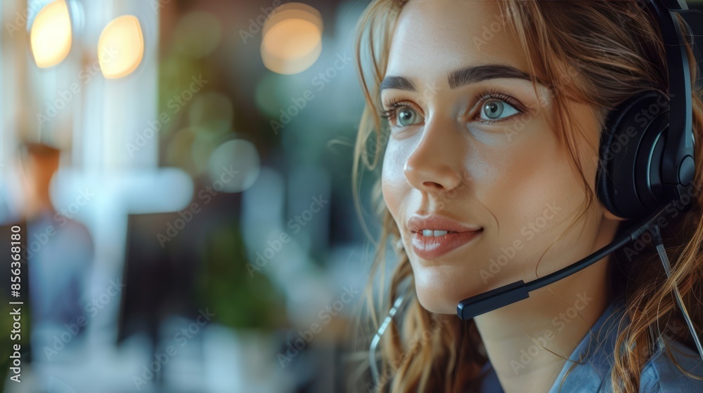 Call Center Woman Providing Customer Support in Office - Side View Call Center Woman Providing Customer Support in Office - Side View