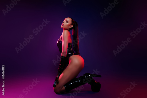 Obraz na plátně Profile side photo of african american girl feel passionate sit wear leather sui