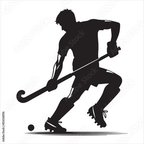 Silhouette of hockey player with a hockey stick Vector illustration, vector black color silhouette