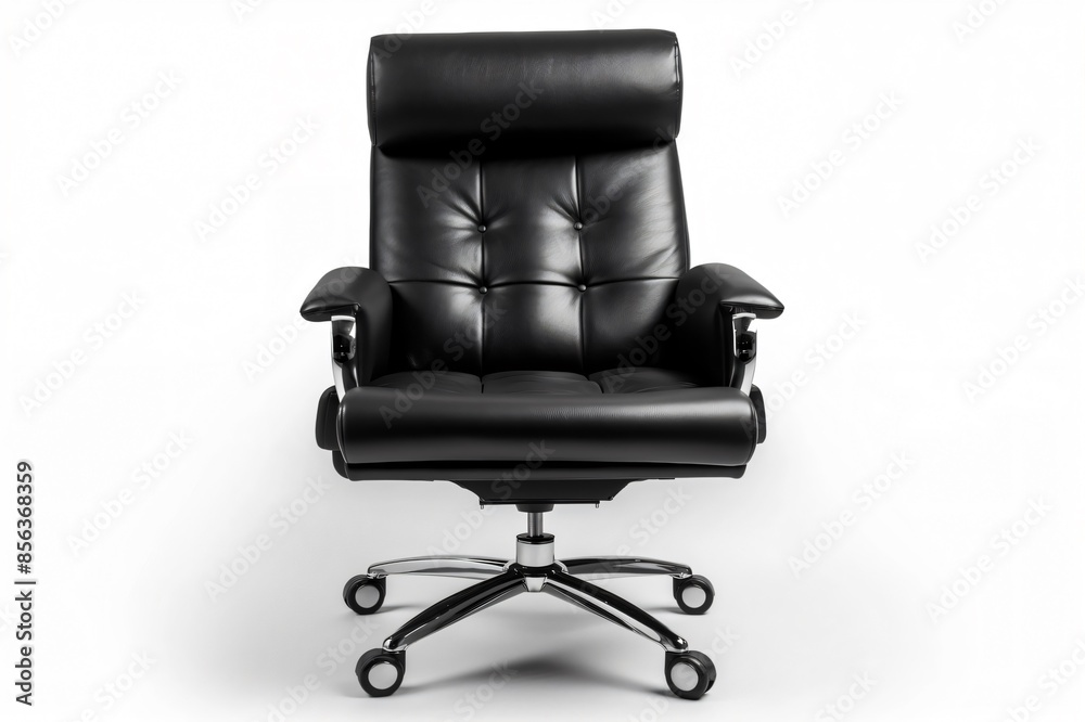 Professional photo of a luxurious black leather office chair with a high backrest isolated on a white background Professional photo of a luxurious black leather office chair with a high backrest isolated on a white background