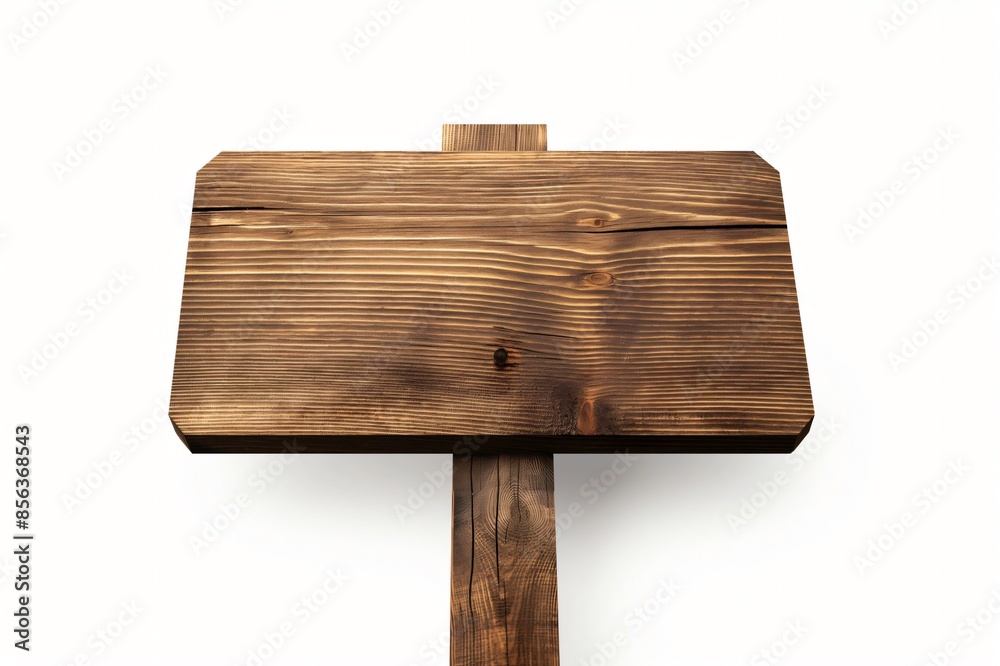 Fototapeta premium Photo captures a modern wooden signboard with a sleek, clean design, ideal for mockups and advertising, set against a white backdrop
