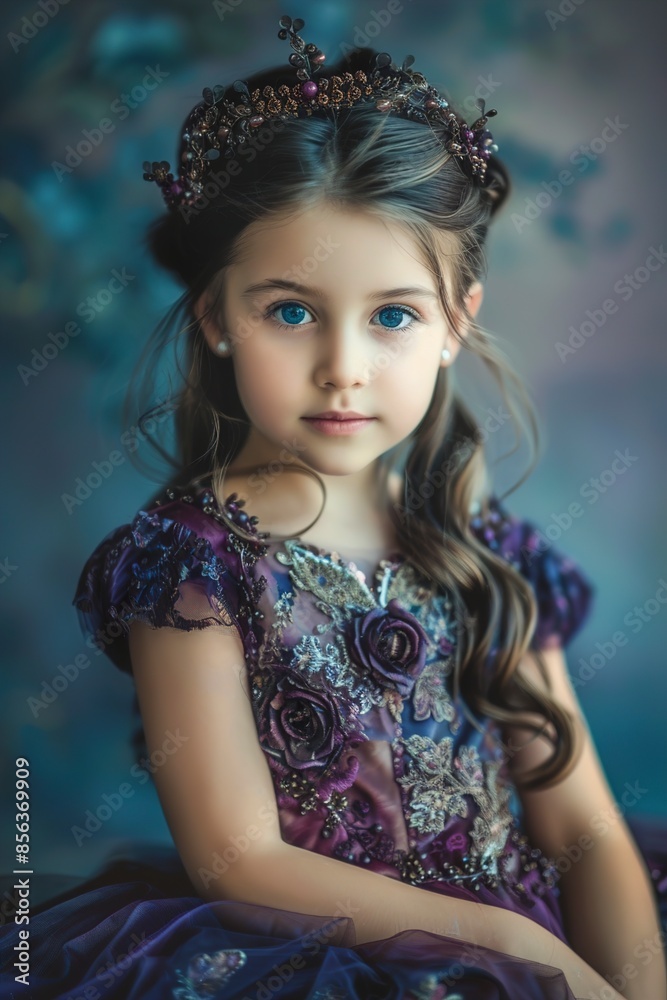 Fototapeta premium Art portrait of a pretty little girl wearing princess dress